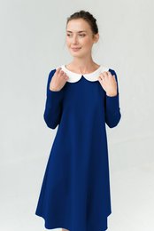 Cold shoulder A-line dress, knit collar, royal blue, green, red, multiple colors available.