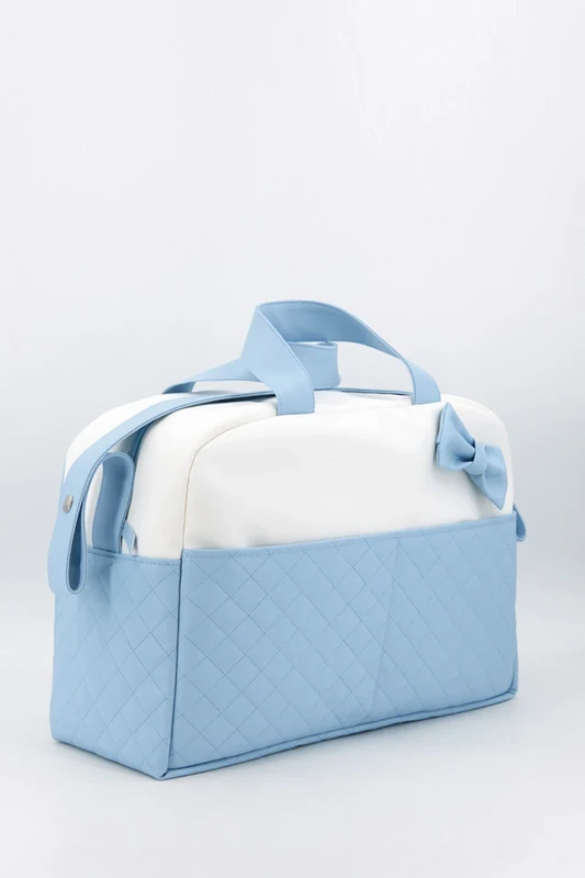 Sac de maternité matelassé pour bébé avec nœud, bleu