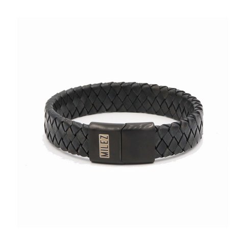 Leren heren armband zwart - zwarte sluiting