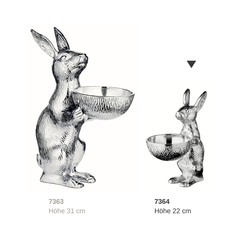 EDZARD rabbit with bowl Bert, rabbit figure with bowl, height 22 / 31 cm, aluminum nickel-plated silver