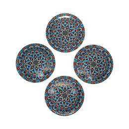 Metal coasters - 4 Set - Mandala - Blue - 9cm