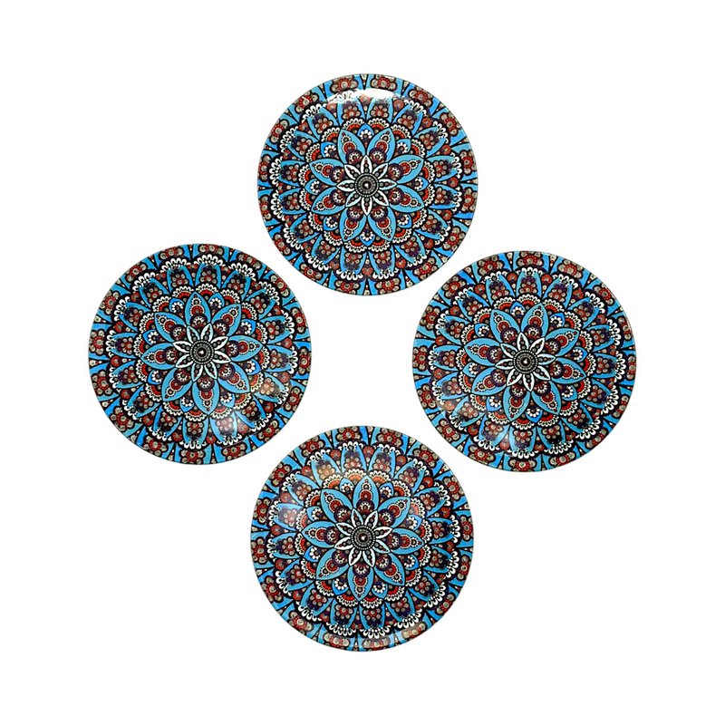 Metal coasters - 4 Set - Mandala - Blue - 9cm