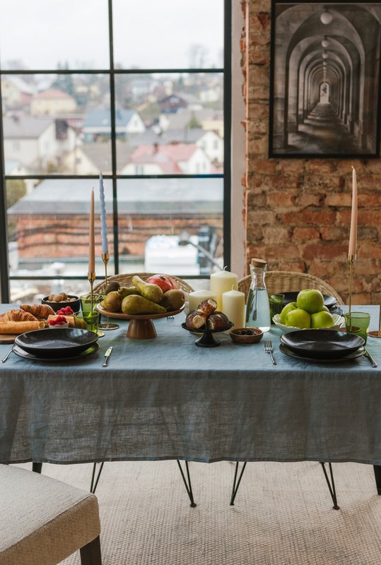 Dark Grey linen tablecloth