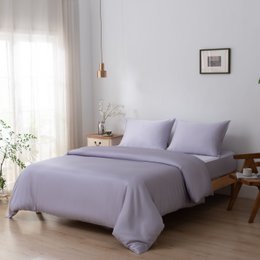  Lilac bamboo bedding set, 400TC Tanboocel, lavender mist color, includes 1-person sheet set with duvet cover and pillowcases, available in medium and large sizes.