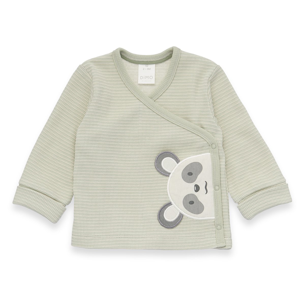 Baby wrap jacket - panda application, waffle structure - beige/green streaked
