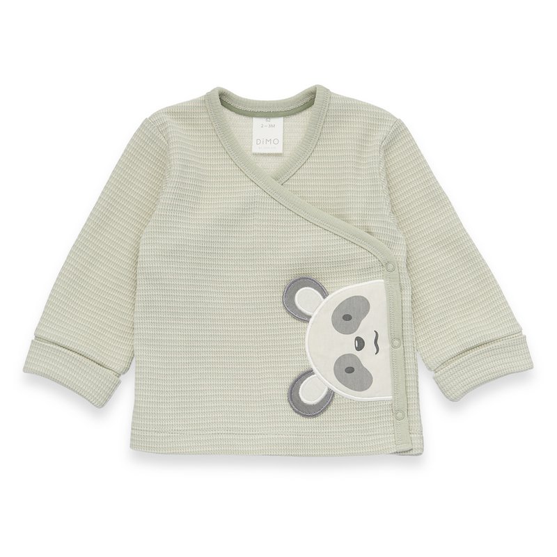 Baby wrap jacket - panda application, waffle structure - beige/green streaked