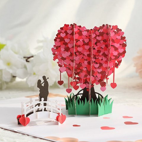 Liefdesboom 3D Valentijnsdag pop-upkaart