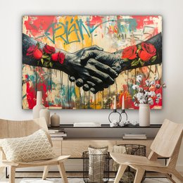 Canvas schilderij - Wanddecoratie Graffiti - Rozen - Handen - Street art - Muurdecoratie woonkamer - Slaapkamer decoratie - Kamer accessoires - Schilderijen op canvas