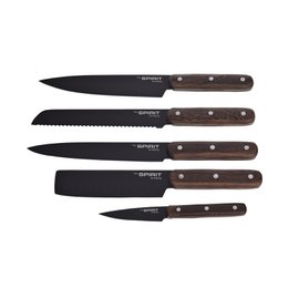 SOSL Set 5 Coltelli da Cucina Pelapatate Taglio Pane Preparazione Culinaria Cottura Lama Nera Legno Wengè