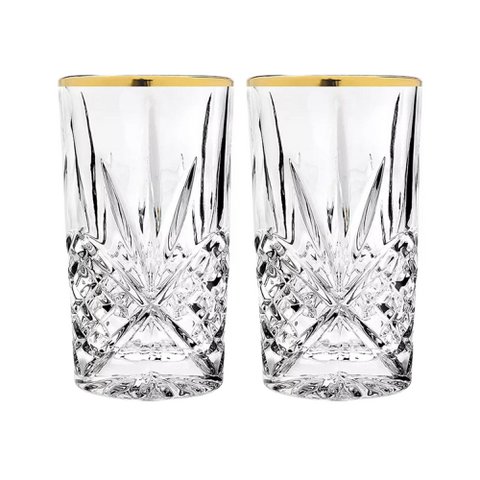 "Star" crystal latte macchiato glasses gold rim set