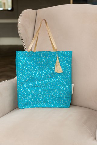 Stoffgeschenktüten Tote Style - Luxe Gold Kollektion - Türkis / Konfetti