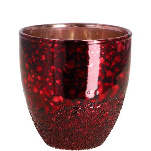 Glass lantern Podio, D8cm, H8.5cm, silver-red