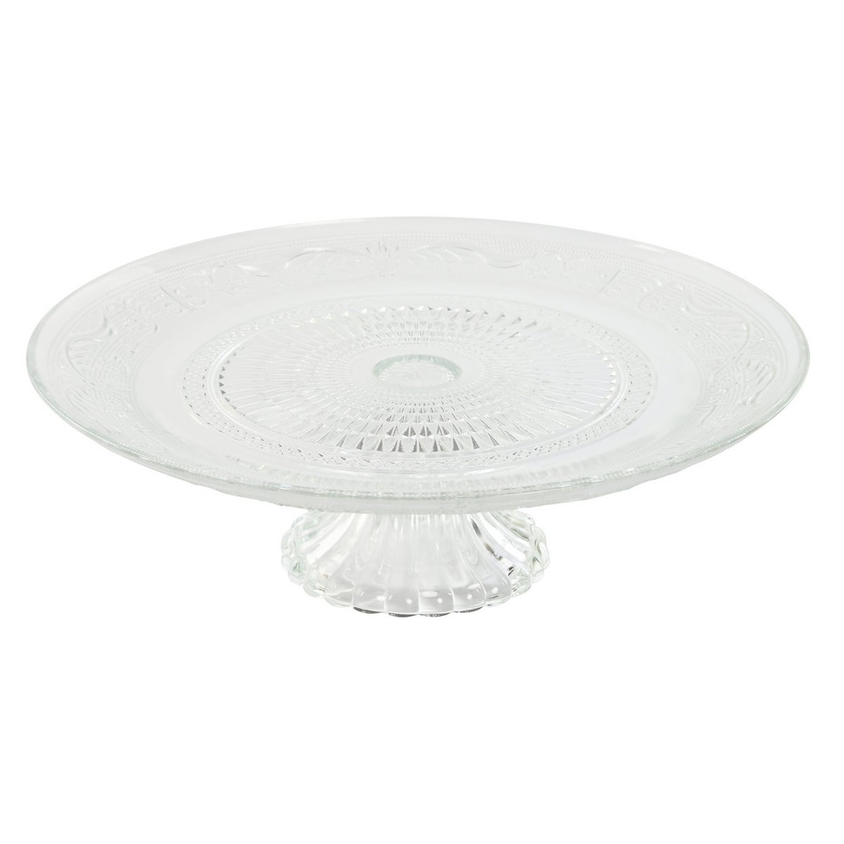 GLASS PLATE 29X29X9.2 TRANSPARENT ENGRAVED FOOT PC210369
