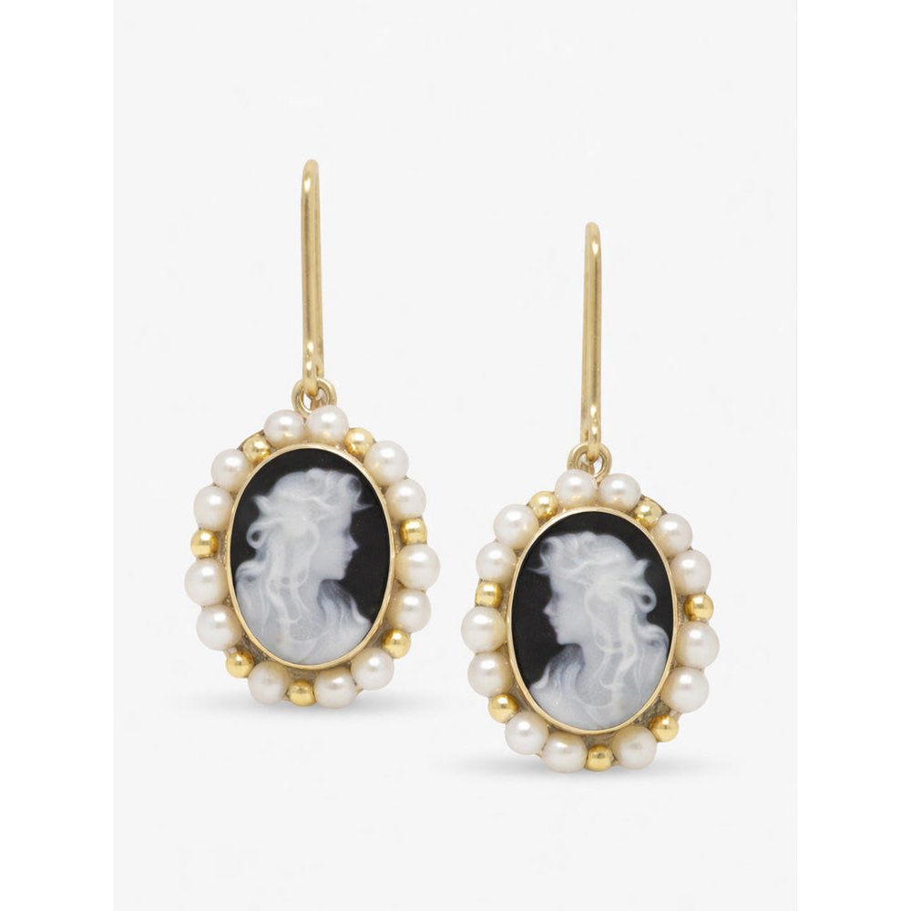 Schwarze Cameo-Ohrringe von Little Lovelies mit Perlen