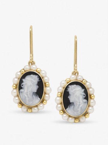 Little Lovelies zwarte cameo oorbellen met parels