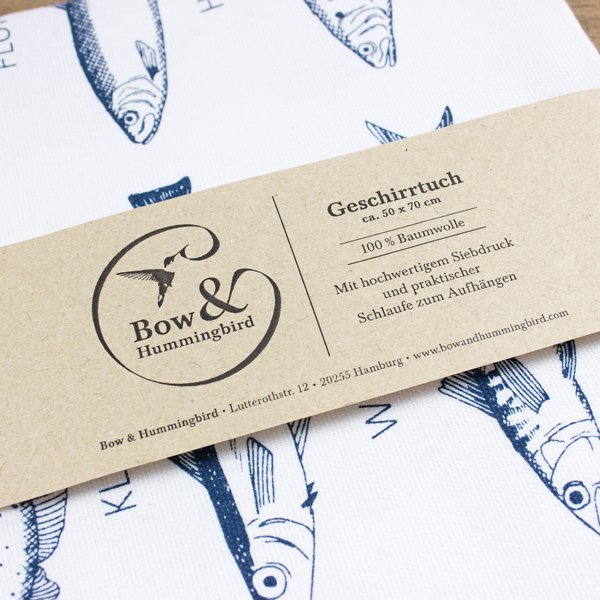 Cotton tea towel "Sea Fish" maritime - blue and white