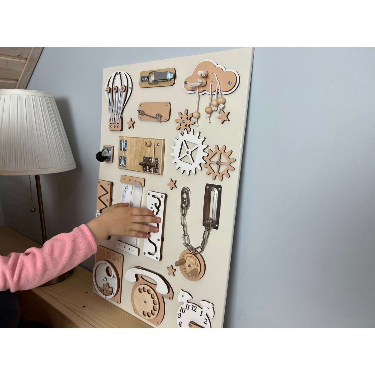 Wooden busy board for toddler- Beige busy board