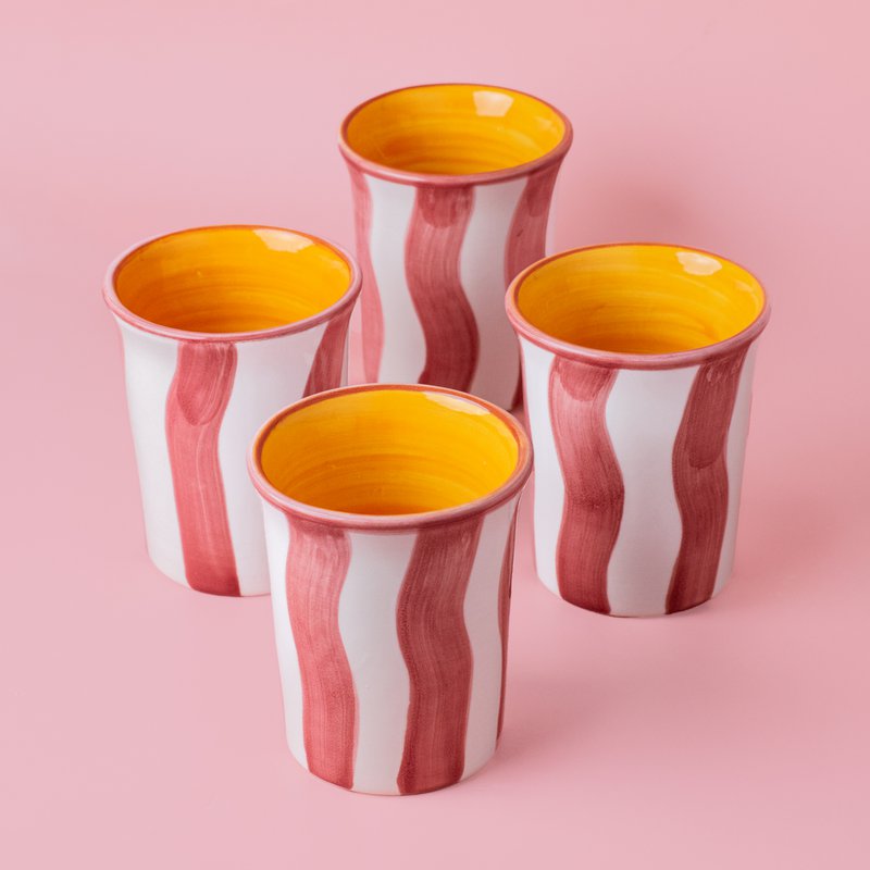 Keramik-Frühstückstasse 250 ml / Weiße und rosa Streifen PACA