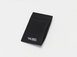 Vertical black card holder made of durable material.