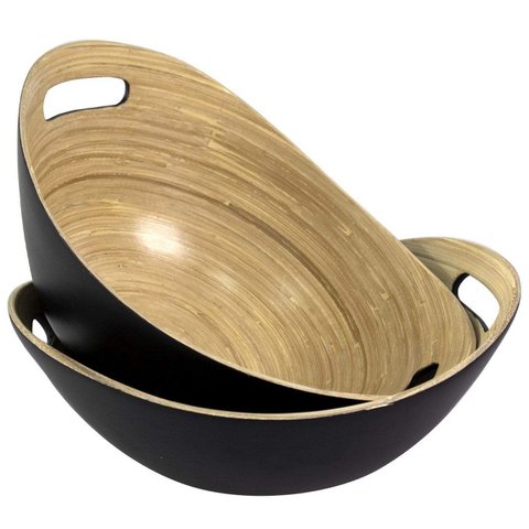 Biologische Bamboe Houten Kom | Handgemaakte Herbruikbare Salade Serveerschaal (Set 2)