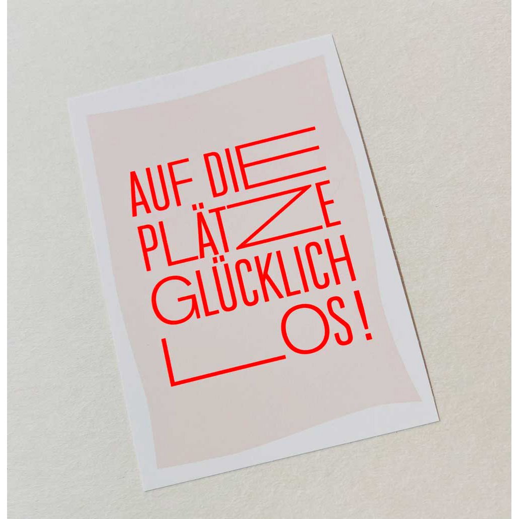 Ready, happy, go - ansichtkaart met neonprint
