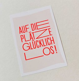 Ready, happy, go - ansichtkaart met neonprint