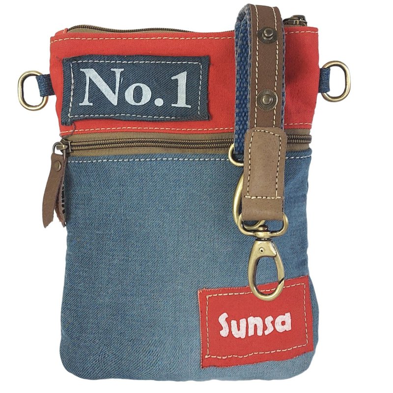 Petit sac bandoulière femme Sunsa. Sac bandoulière en jean et toile upcyclés. Sac à main style rétro vintage. Sac bandoulière pour femme.