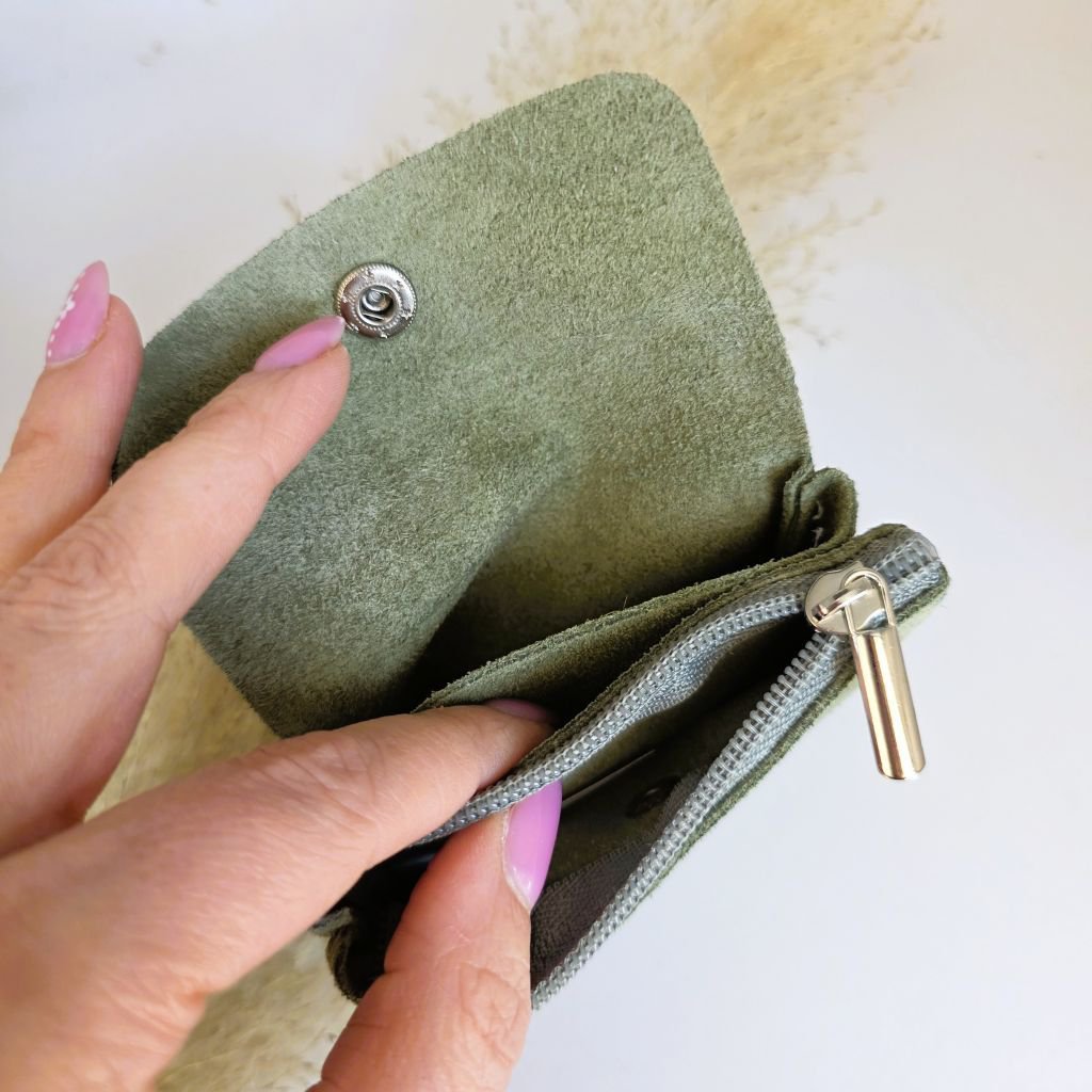 Mini portemonnee suède olive