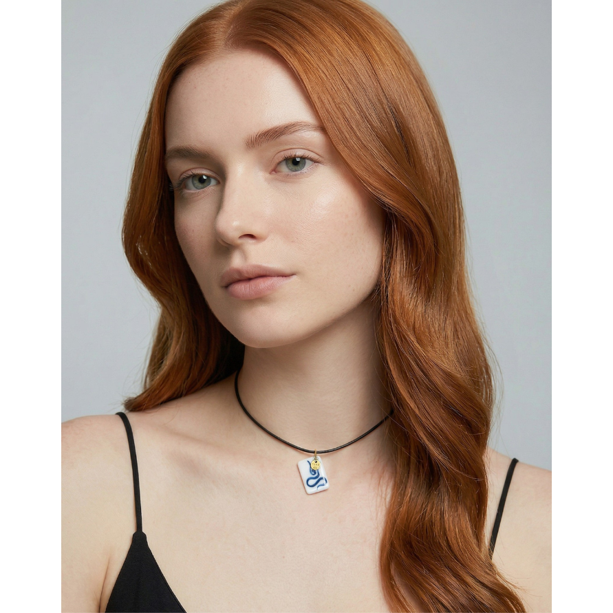 Charm – Blue Energy Rechteck-Porzellananhänger