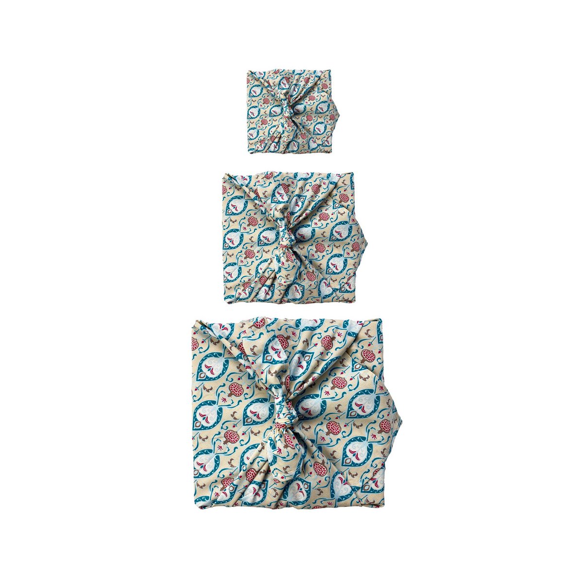 Furoshiki gaveindpakning - 6 stykke Teal & Cherry Bundle - Stof gaveindpakning
