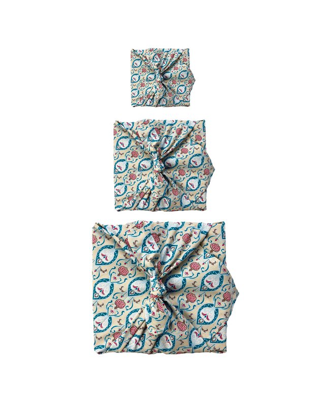 Envoltura de regalo Furoshiki - Paquete de 6 piezas de color verde azulado y cereza - Envoltura de regalo de tela
