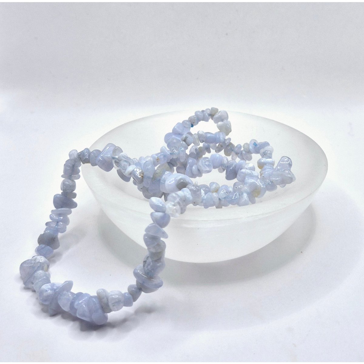Pulsera de piedras preciosas de cristal de ágata de encaje azul/pulsera de chips de ágata de encaje azul - 19 cm (calcedonia azul)
