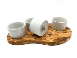 Serveerplank voor dipsauzen incl. 4 porseleinen schaaltjes