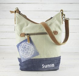 Sunsa Women's Sustainable Shoulder Bag. Shoulder bag made from recycled jeans & canvas (canvas). Handbag vintage retro style. Crossbody bag for women with mandala print