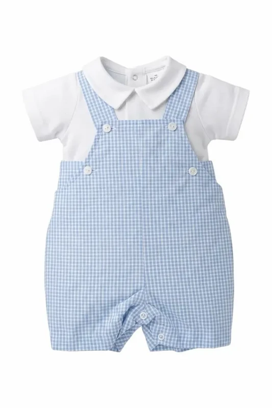 Baby Boy Kort Gingham Dungaree, Blå