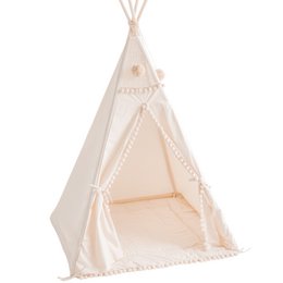 MINICAMP Quadratisches Kinder-Tipi mit Pompons in Ecru