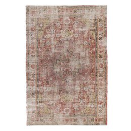 A large, rectangular Persian-style rug with a beige and red patterned design. The rug appears to be made of jute and cotton materials, with a textured, woven appearance.