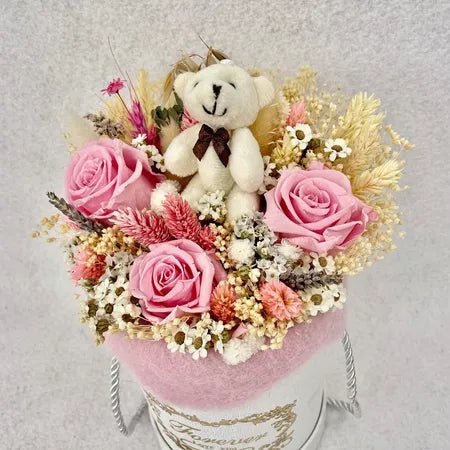 FLOWER BOX, Pink/white dried flowers, Birth Gift, Birthday, Eco-sustainable Gift