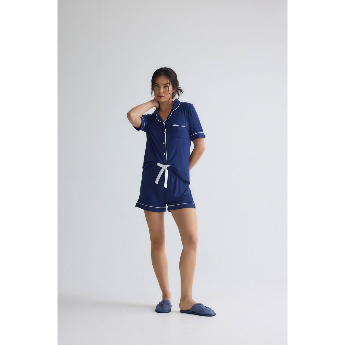 Bambus-Hemd-Shorts-Set in Mitternacht