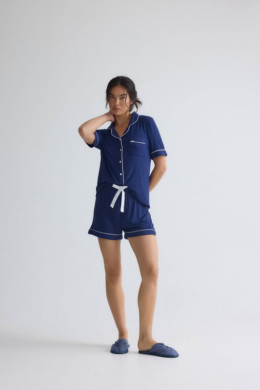 Bambus-Hemd-Shorts-Set in Mitternacht
