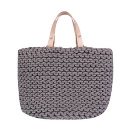 Knitting basket with leather handle - 40cm x 40cm x 40cm - round