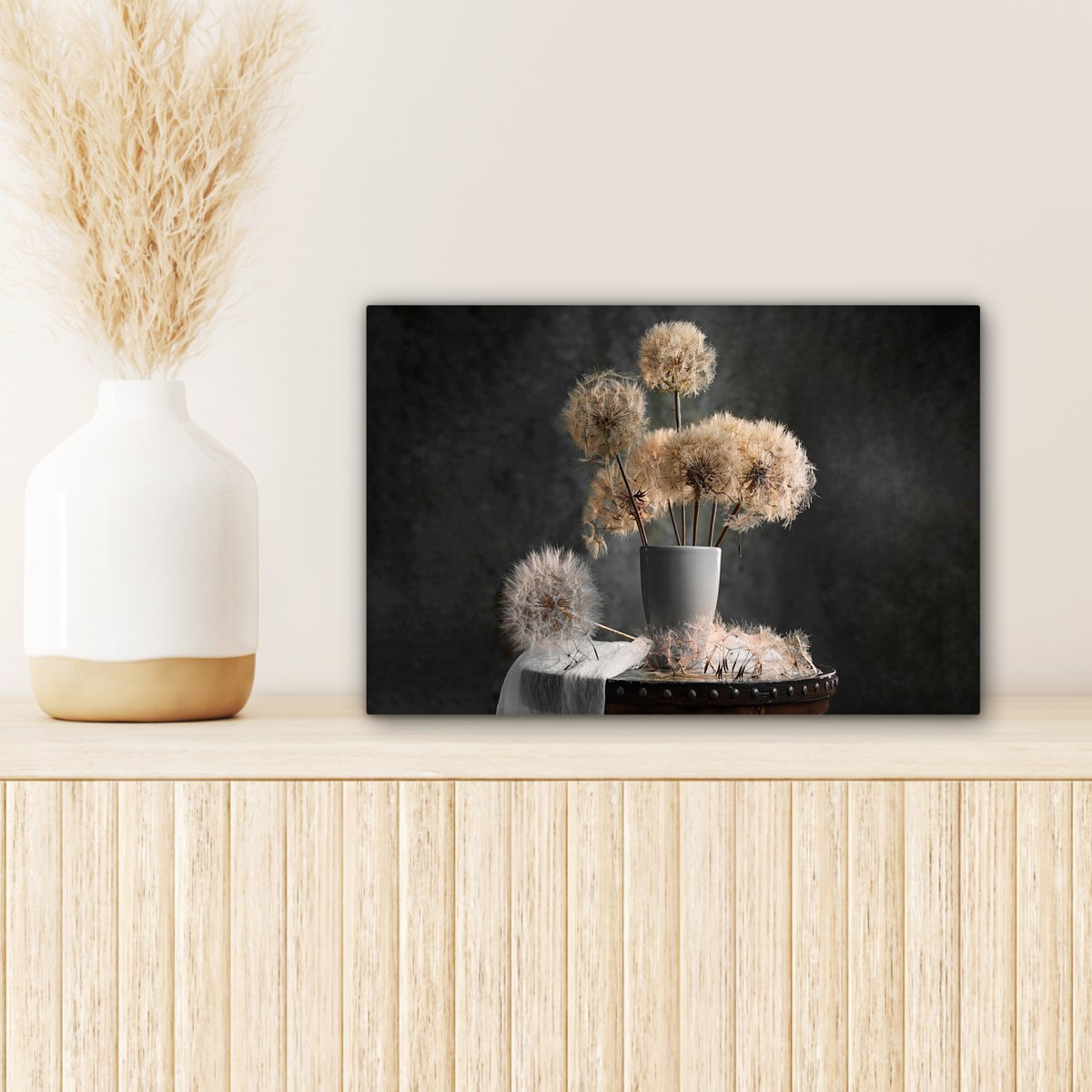 Leinwand Malerei - Wanddekoration - Blumensamen - Löwenzahn - Vase - Stillleben - Bouquet