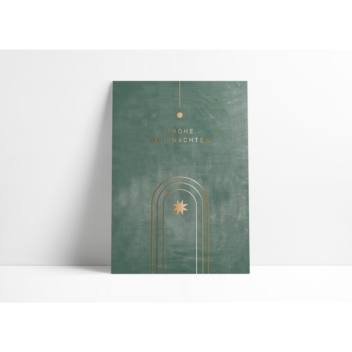 Ansichtkaart // »Merry Christmas« Geometric Lines goud/groen