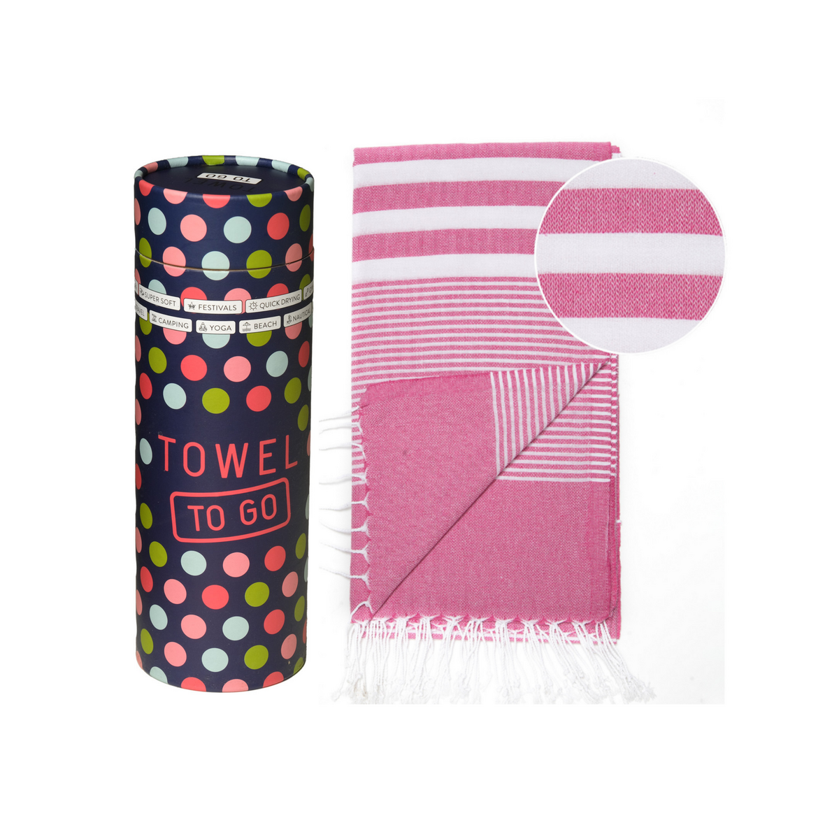 HANDDOEK TO GO MALIBU Katoenen strandlaken 180x100 cm | Lichtgewicht | Roze | met geschenkdoos