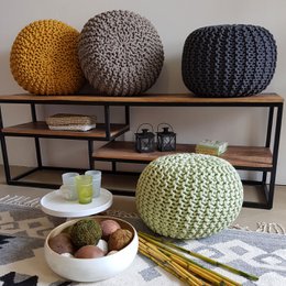 Knitted stool pouf Ø 45 H 30 cm cm seat pouf knitted floor cushion
