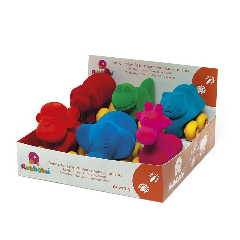 Rubbabu - Assortment of 6 rolling medium animals in display - 14cm