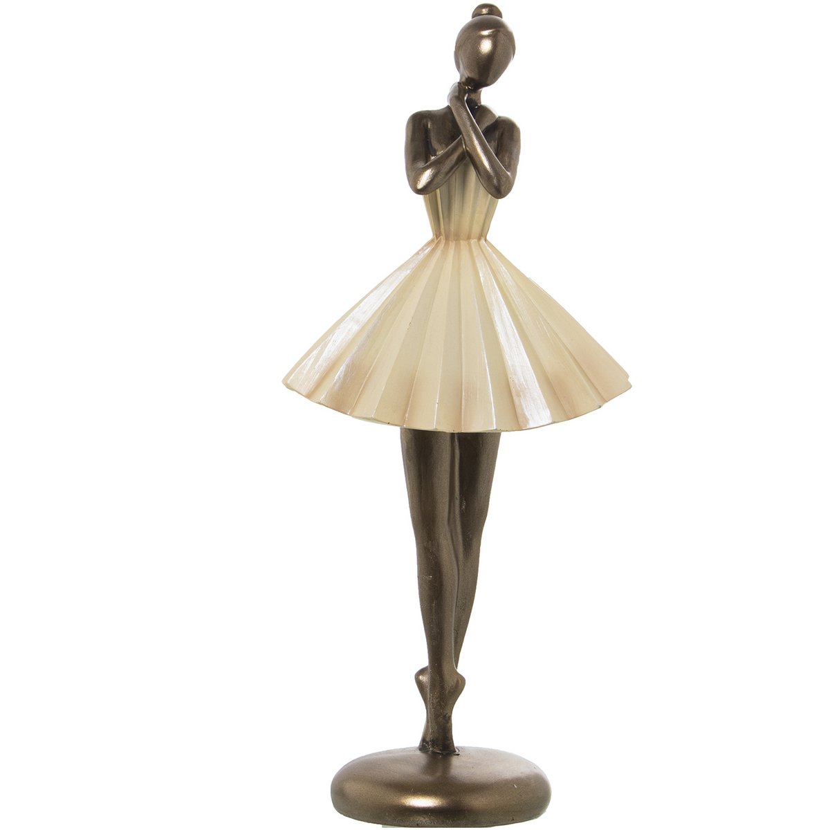 KREMOWA/ZŁOTA FIGURA TANCERKA Z ŻYWICY 14X11X34CM ST50402