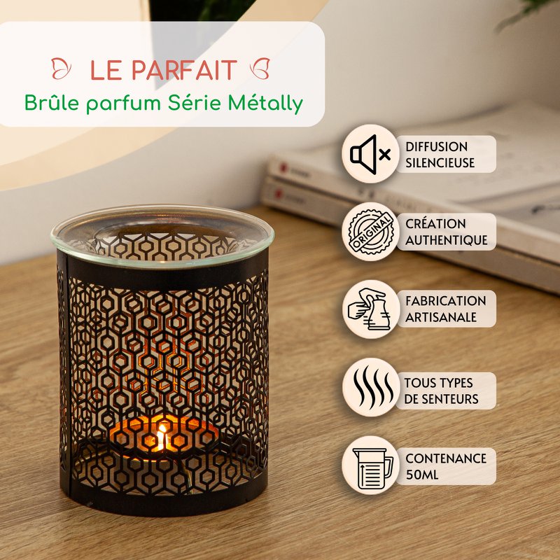 Perfume burner Metally Series – The Perfect – Original Pattern – Healthy Diffusion – in Metal and Glass – Interior Decoration – Gift Idea