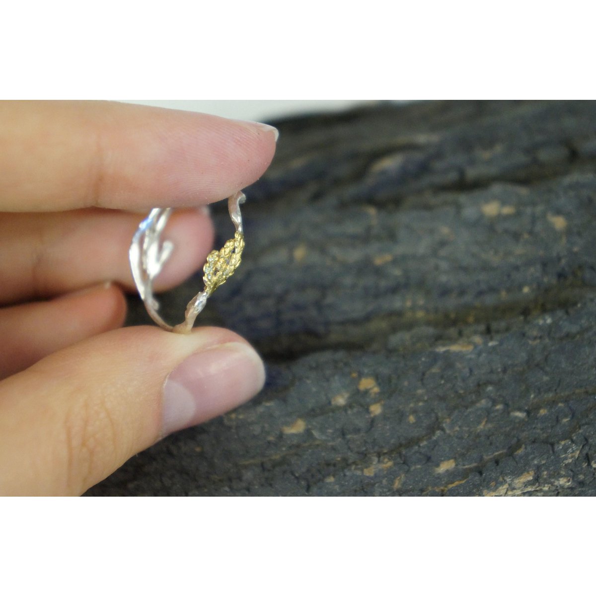 Silver Branch Ring, Jasmine and Juniper Gold-Plated Silver Ring, Leaf Band, Gold and Silver Jewelry, Gift for Her, Birthday Gift for Women