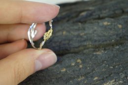 Silver Branch Ring, Jasmine and Juniper Gold-Plated Silver Ring, Leaf Band, Gold and Silver Jewelry, Gift for Her, Birthday Gift for Women